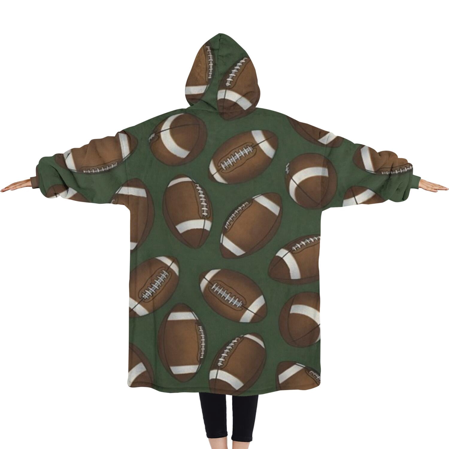 Oversized Wearable Blanket Hoodie,Football Pattern Sherpa Blanket Hoodie with Super Pockets,Super Warm Fuzzy Pullover for Women & Men