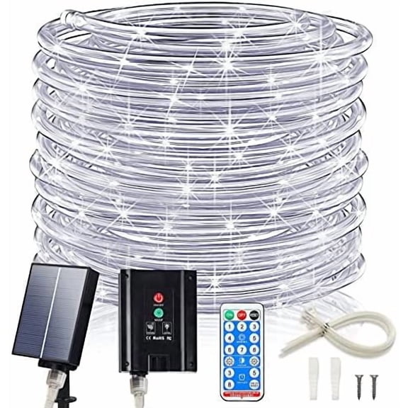 Solar Rope Lights, 66FT 200LED 1800mAh Outdoor Waterproof Solar Lights with Remote, IP67 String Light with Timing & 8 Modes for Garden Tree Pathway Yard Pool RV Christmas Decor, White