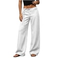 thumbnail image 3 of FRSASU Women's Wide Leg Pants Belted Palazzo Trousers Flowy Dress Casual Work Slacks Relaxed Loose Bottoms Street Wear White, 3 of 8