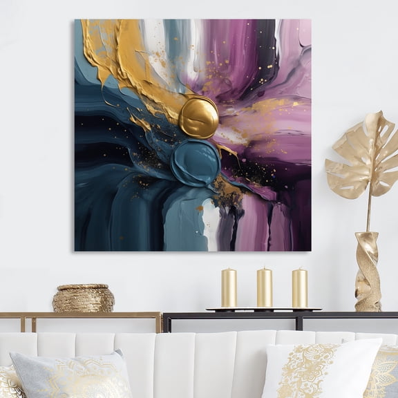 Designart "Purple And Blue Movements In Paint II" Abstract Painting Wall Art For Bathroom