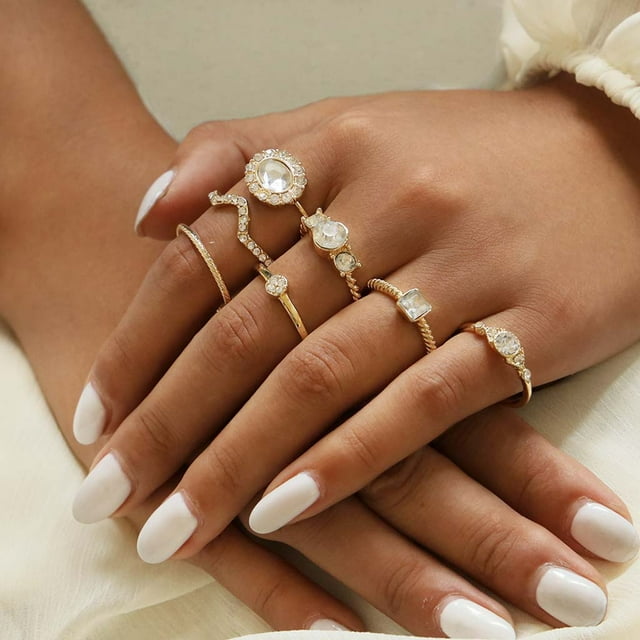 TopLLC Anneaux Nouveau Tout-Match Incrusté Grand Anneau de Mode Sept Pièces Collier de Mode