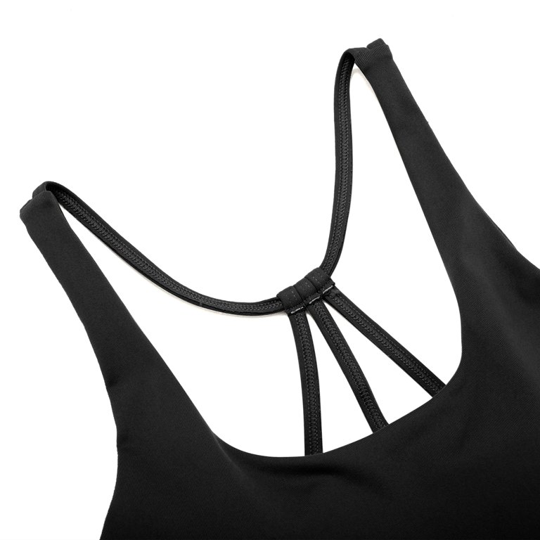 Basstop Strappy Sports Bras for Women Padded Longline Workout Yoga Bra,  Black, L 