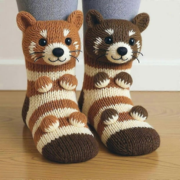 Novelty Cartoon Animal Socks - Christmas Gifts: Cat & Deer Warm Winter Socks for Girls & Women