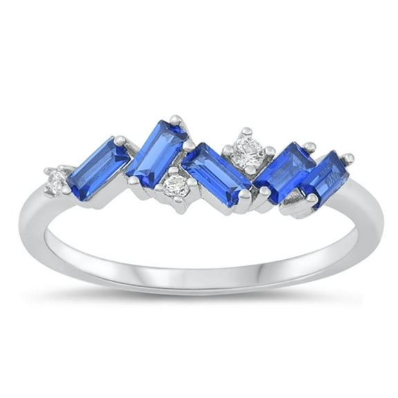 Blue Simulated Sapphire Promise Ring .925 Sterling Silver Band Cubic Zirconia Jewelry Female Size 10