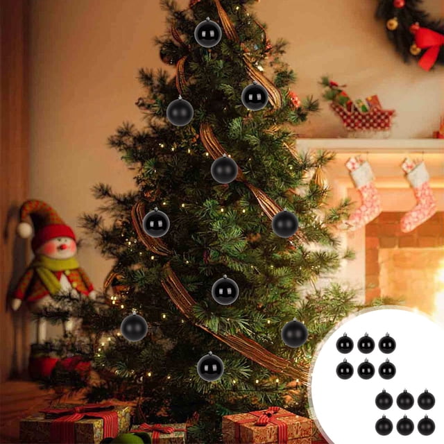 Bolas Navideñas Negras, 6 Unidades, Adornos Decorativos de Plástico para Árbol o Corona Navideña | 6 Cm | Ligeras y Duraderas | Color Negro