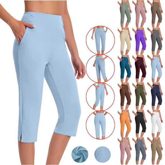 Bloomae Dressy Capri Pants for Women Work Casual Cropped Pants High Waist Stretch Womens Golf Capris Pants for Summer with Pockets Beige L