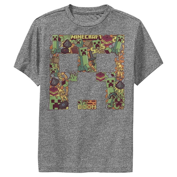 Boy's Minecraft Creeper Collage  Performance Graphic Tee Charcoal Heather Medium