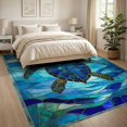 thumbnail image 3 of ODIKA 8'x10' Washable Area Rug Non-Slip Chair-Friendly Mat Nautical Turtle Stained Mosaic Ocean Border Entryway Teal Beachy for Dining Room, Large Office, Lounge, 3 of 7