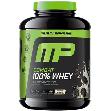 MusclePharm Combat 100% Whey Protein Powder, Cookies & Cream, 25g Protein, 5lb, 80oz
