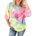 thumbnail image 1 of DYMADE T-shirts d'Été Dos Nu Imprimé Teinture sur Nœuds Col Rond Manches Courtes Décontracté pour Femmes, 1 of 3