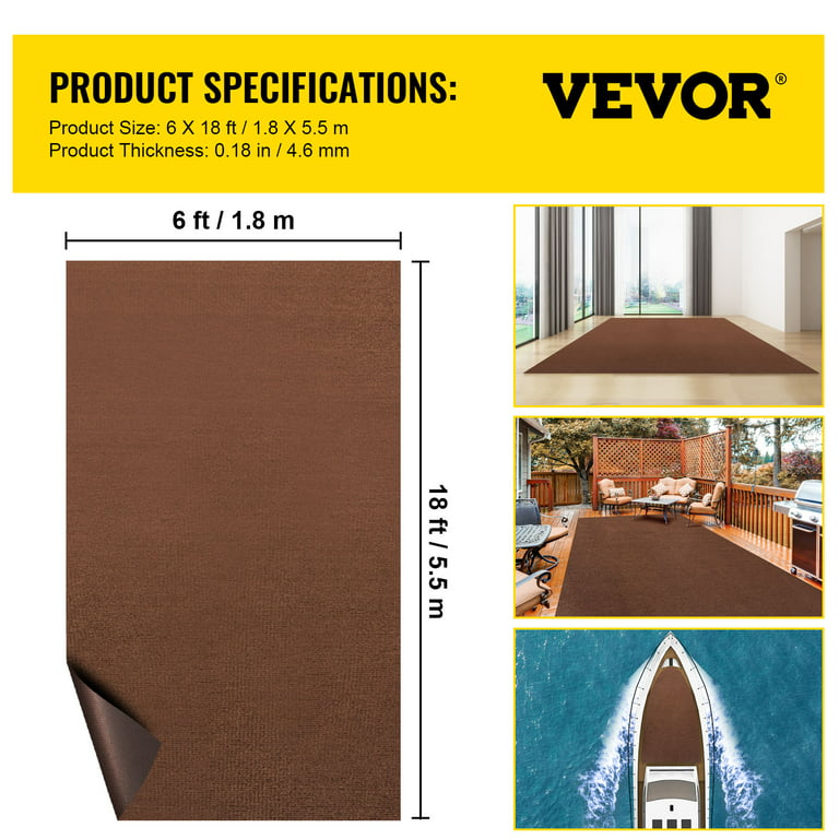 VEVORbrand Boat Carpet 6x18' Indoor Outdoor Marine Carpet Rug - Size  Optional - 32 oz. waterproof patio Anti-slide rug, Dark Brown