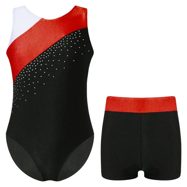 RUNQHUI Justaucorps et Shorts de Gym pour Filles, Ballet, Danse, Justaucorps Athlétique, Rouge 16