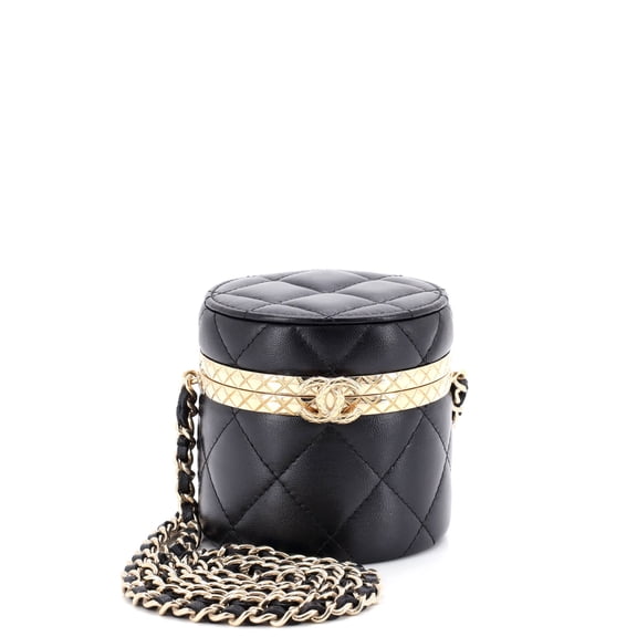 Pre-Owned Lock Frame Round Vanity Case with Chain Quilted Lambskin Mini By Rebag