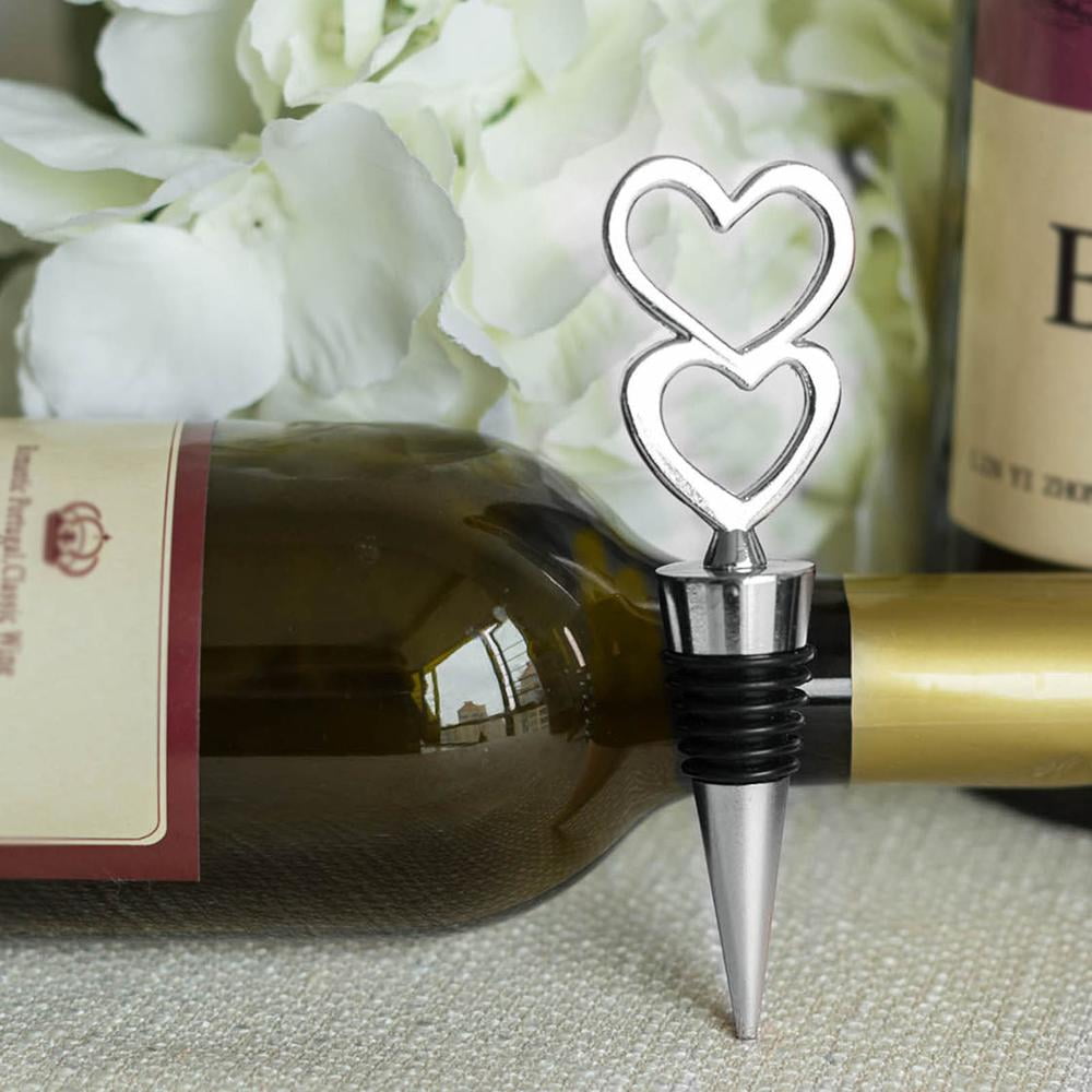 Chrome Wine Bottle Stopper Crystal Heart Wedding Favor Drink Reception Decor 