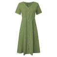 thumbnail image 4 of Womens Summer Dresses Comfy Modest Petite Summer Dresses for Women Loose Natural Comfortable Women's Casual Dresses,Womens Fashion Button Up Shirt Dress Cotton Dress Summer Long Dresse,Green,S, 4 of 4