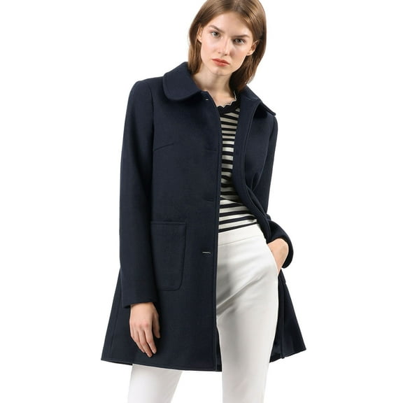 INSPIRE CHIC Women's Turn Down Collar Single Breasted Winter Mid Length Overcoat XS Blue