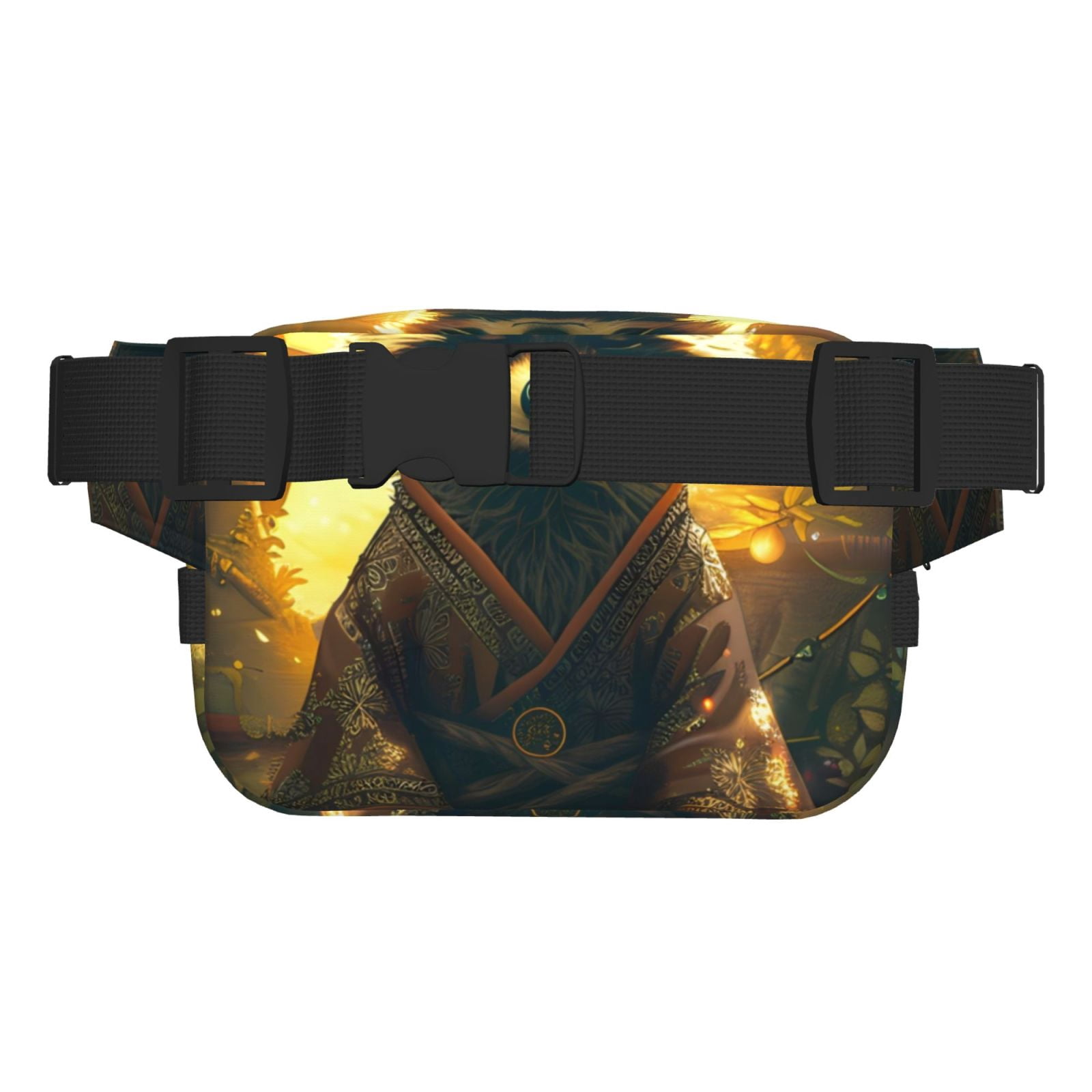 Picia Tree Meditating Raccoon Print Square Double-Layer Waist Bag Mini Adjustable Waist Belt Bag Exercise Running Travel Hiking