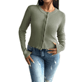thumbnail image 2 of Cardigan Ajusté à Col Rond pour Femme, Chandail Boutonné, Tricot de Base, Vert, TG, 2 of 10