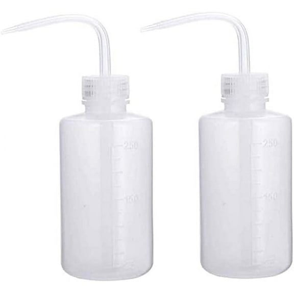 Zhuge 250ml Plastic Safety Wash Bottle, Transparent White Lab Squeeze Bottle with Narrow Mouth and Scale Labels, Squirt Bottle For Plant Flower Succulent Watering - 2 Packs