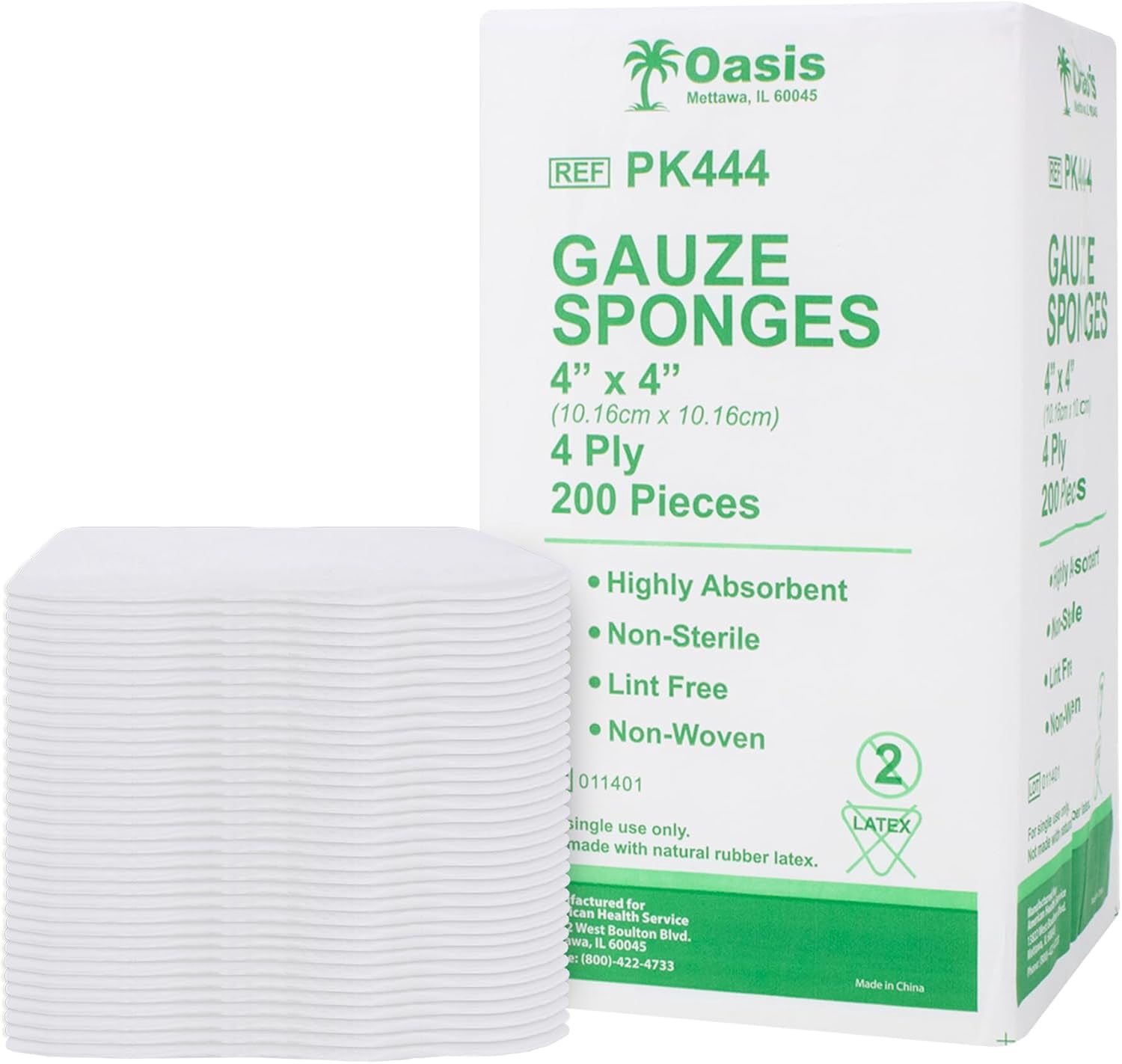 Gauze Sponges, Lint & Latex Free, 4-Ply, Non-Woven Gauze Sponges, 4" X 4", 200/Sleeve, 6 Sleeves/Pack