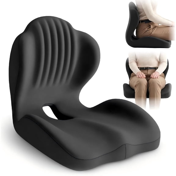Ergonomic L-Shaped Seat Cushion with Lumbar Support, Memory Foam Office Chair Pad for Tailbone Pain Relief, Non-Slip Car Seat Cushion, Black