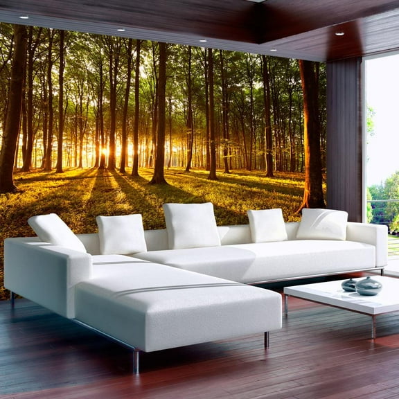 Tiptophomedecor Peel and Stick Forest Wallpaper Wall Mural - Summer: Morning In The Forest - Removable Wall Decals