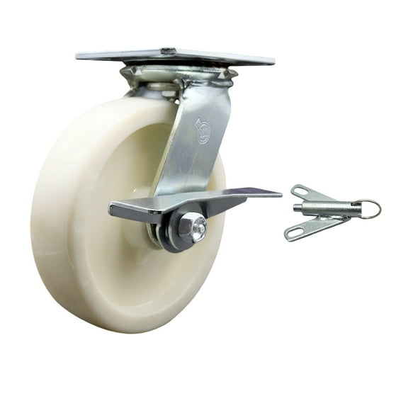 8 Inch Nylon Caster with Roller Bearing and Brake/Swivel Lock Service Caster