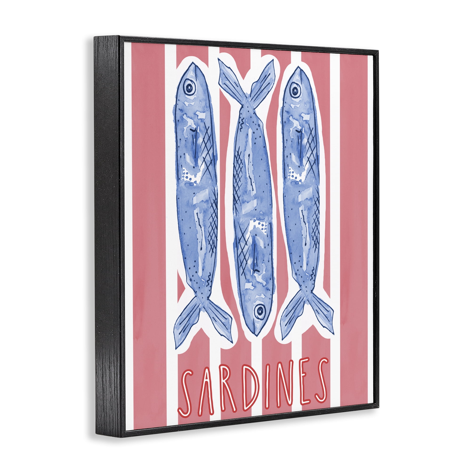 Stupell Industries Americana Sardines on Pink Stripes Black Framed Giclee Art, design by Nola James