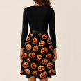 thumbnail image 5 of Women's Halloween Dress Castle Pumpkin Long Sleeve 1950s Hepburn Fall Dresses Crew Neck Cocktail Cute Casual Tea Length Dress with Belt XL, 5 of 6
