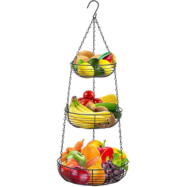 Heavy Duty 3Tier Hanging Fruit and Vegetable Basket with 2 Metal