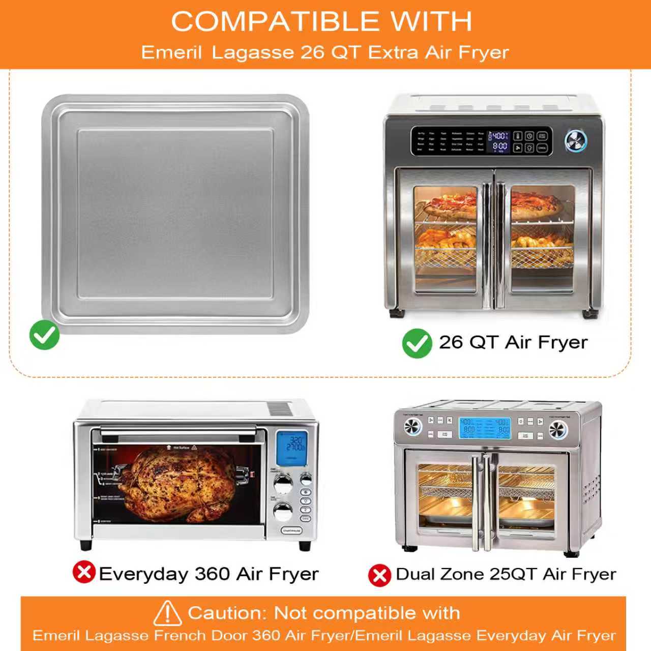 Bandeja para freidora de aire GCQ para EmerilLagasse 26 QT extra grande, accesorios de 12.5" x 11.3", bandeja de parrilla, placa de repuesto 6