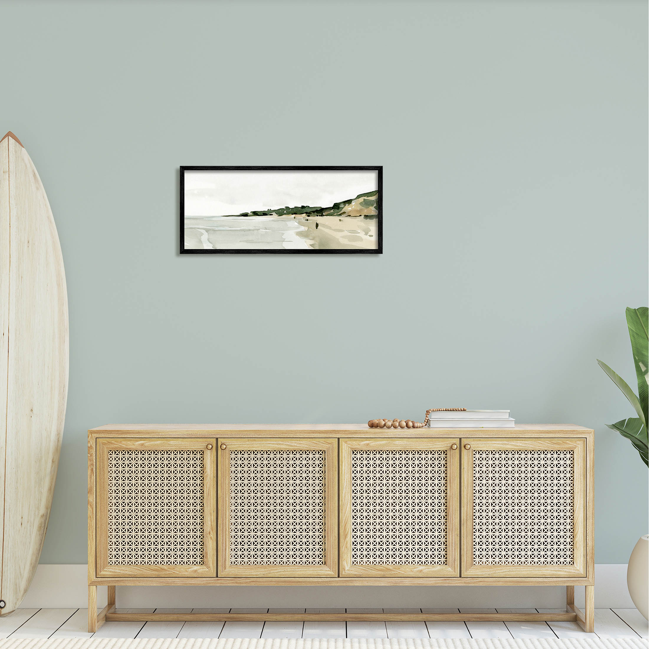 Stupell Industries Summer Coast Distant Beach Shore Painting Black Framed Art Print Wall Art, Design by Emma Caroline