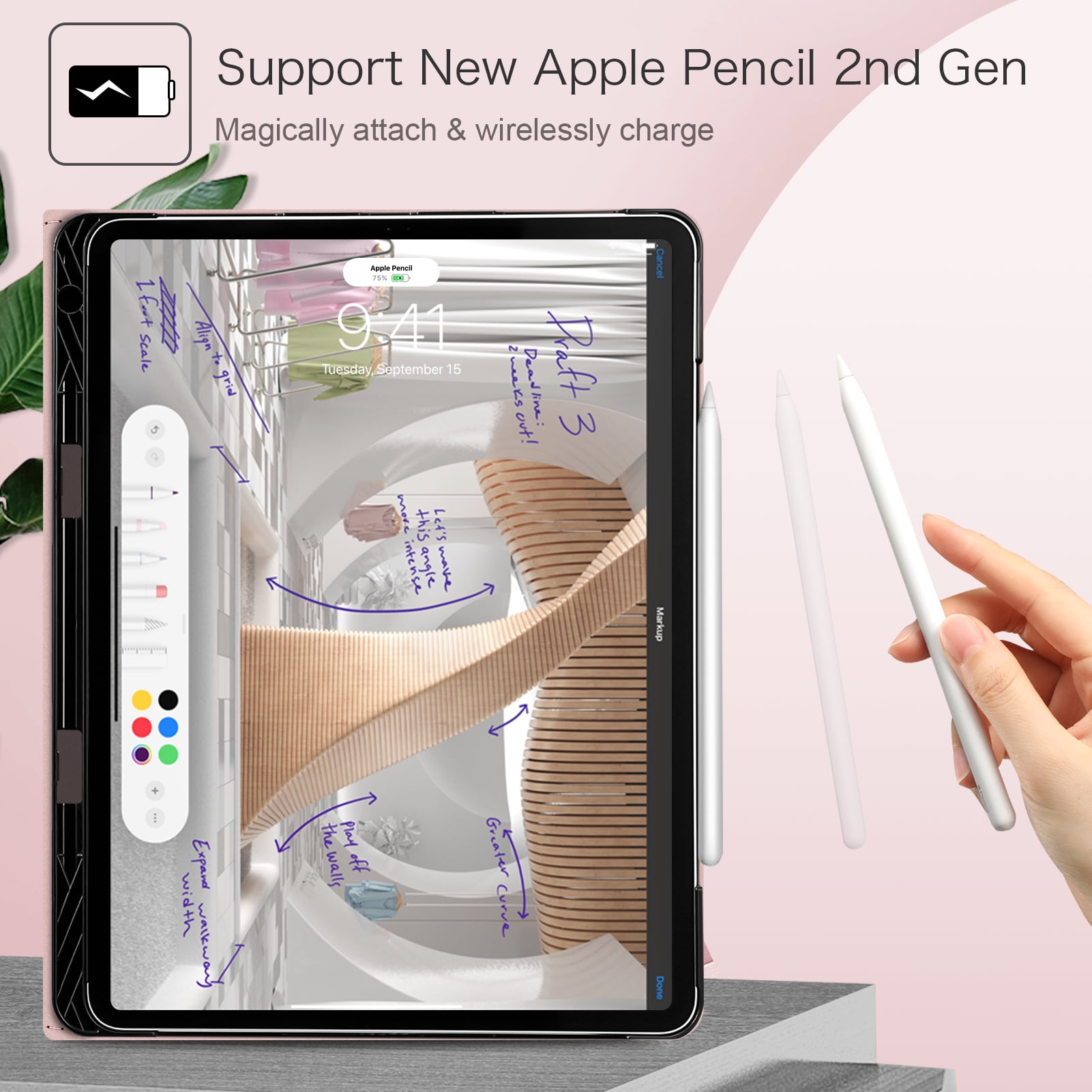 Fintie Folio Case w/ Pocket for iPad Pro 12.9 (2021/2020/2018) - Multi-Angle Smart Stand Cover w/Pencil Holder, Auto Sleep/Wake for iPad Pro 12.9" 5/4th/3rd Generation