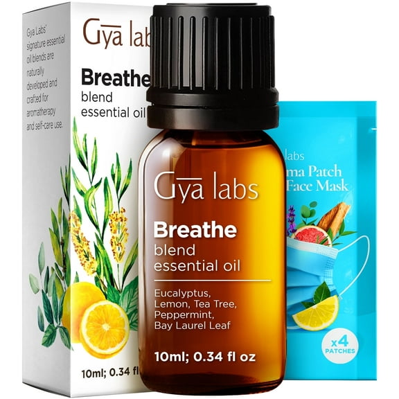 Gya Labs Breathe Essential Oil Blends - Breathe Easy Essential Oils from Eucalyptus, Peppermint and More for Humidifier Cleaner (0.34 Fl Oz)