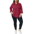 thumbnail image 2 of Agnes Orinda Women's Plus Size School College Button Down Shirts Collared Pleated 3/4 Sleeve Blouses Solid Business Shirt 4X Burgundy, 2 of 6