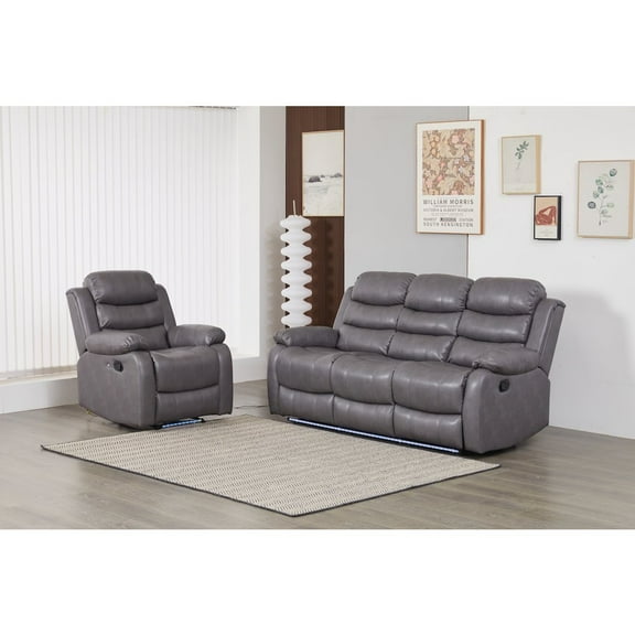 Kingway Faux Leather Manual Reclining Sofa Set – 2PC Home Theater Seating