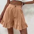 thumbnail image 3 of QLEICOM Womens Athletic Shorts, Plus Size Shorts, Fashion Solid Casual Wide Leg Ruffle Loose High Waist Shorts Pants Yoga Shorts, Running Shorts, Comfy Beach Shorts, Cycling Shorts Khaki Size 14, 3 of 7