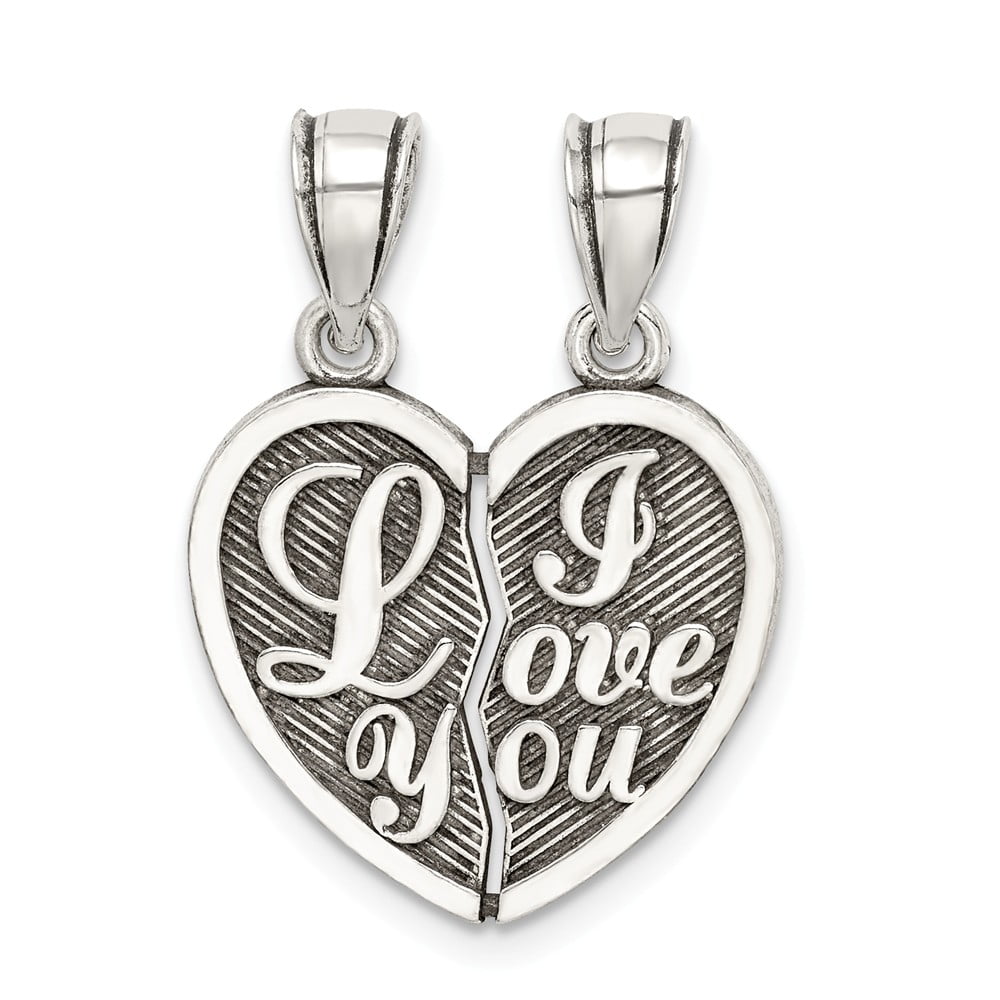 925 Sterling Silver Antiqued Mini I Love You Break Apart Heart Pendant 