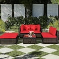 thumbnail image 1 of Costway 5PCS Outdoor Patio Rattan Furniture Set Sectional Conversation W/Red Cushions, 1 of 10