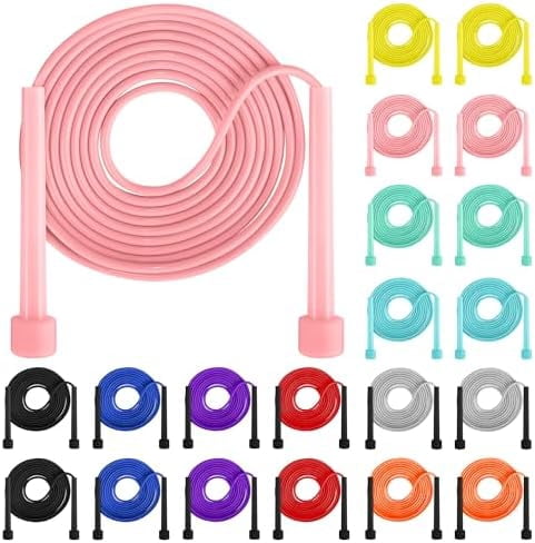 WLIKKS PVC Skipping Rope Adjustable Jump Rope for Kids Multicolor Jump Rope Bulk with Plastic Handles Lightweight for Outdoor Fitness Exercise and Weight Loss, Training and Racing