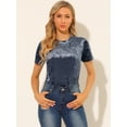 thumbnail image 3 of Día de San Patricio Camiseta Terciopelo Sólida Casual De Manga Corta Con Cuello Redondo Para Mujer Gris azul XL, 3 of 6