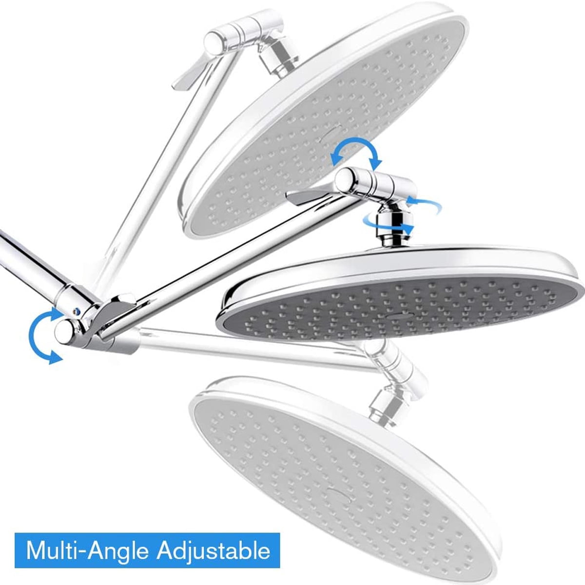 Adjustable Angle Shower Arm Extended Polished Chrome Bathroom Shower 9 Inch Round Rain Shower Head