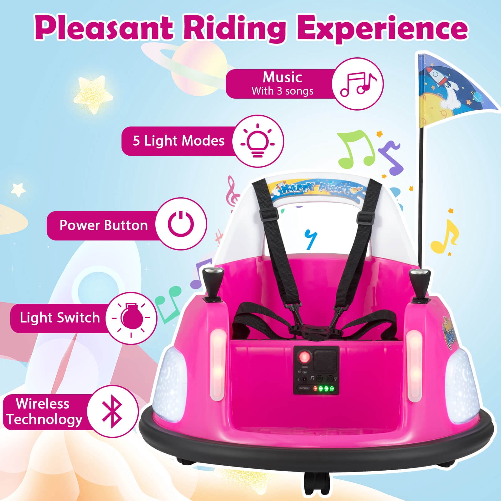 Costway 12V Kids Bumper Car,360° Spin & Remote.Battery-Powered,for 1.5-6 ages.Pink