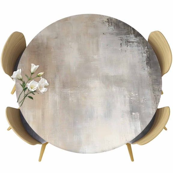 Brown Oil Painting Round Fitted Table Cover Modern Abstract Art Minimalism Waterproof Table Cloth with Elastic Edge Wipeable Tablecloth for Picnic Camping Party Fits 36"-44" Diameter