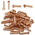 thumbnail image 1 of HUGFEGWE Flat Head Solid Copper Rivets Nuts Copper Flat Head Semi-Tubular Rivets for Household Automobile Industry Brass Tone 4x25mm 50PCS CJB91-25869, 1 of 7