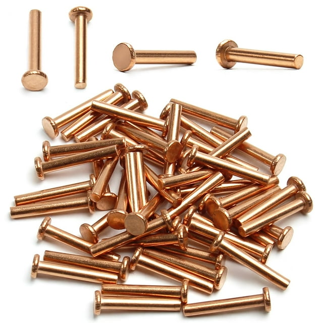 HUGFEGWE Flat Head Solid Copper Rivets Nuts Copper Flat Head Semi-Tubular Rivets for Household Automobile Industry Brass Tone 4x25mm 50PCS CJB91-25869