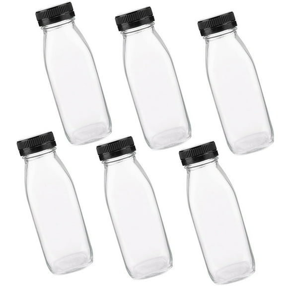 Estbridge 6 Pcs Glass Juice Bottle Jars with Lids for Fridge Milk Water Bottles Reusable Clear Container