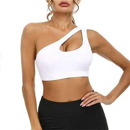 

Dicasser Sports Bra for Women Sexy One Shoulder Sports Bra Removable Padded Yoga Top Wirefree Sexy Medium Support Sports Gym Exercise Fitness Yoga Walking jogging Running Boxing Bowling S 1PC