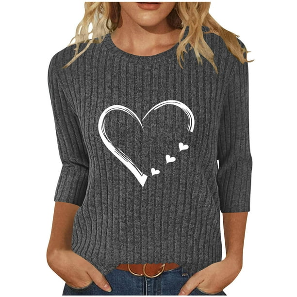 HongQid 3/4 Length Sleeve Womens Dressy Casual Tops Round Neck Tunic Shirts Summer Spring Fall Clothes