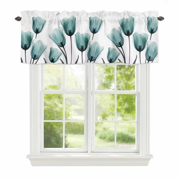 Valance Curtains for Windows Teal Tulip Kitchen Curtians Window Treatment Floral Plant Topper Curtain Rod Pocket Valances for Kitchen Bathroom Living Room 54x18in